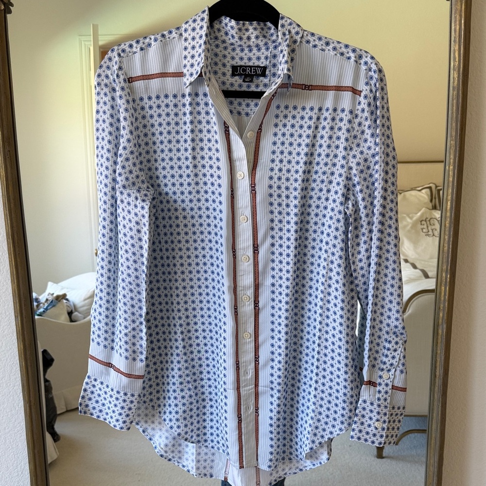 J.Crew White & Blue Printed Button-Down Shirt